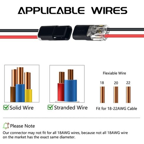 2026 Upgraded 50pcs Double-Wire Quick Connect Plugs, Locking Buckle Snap-On Blocks for LED Strip Lights, No Soldering Wire Connectors for Low-Voltage DIY Crafting and Model Kits (Pack of 50) in Kuwait