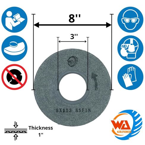 WA 8" Inch Bench Grinding Wheel, High-Density Nylon Fiber Silicon Carbide, Deburring Buffing Polishing Wheel with Adjustable Arbor, for Bench Grinder, 3500 RPM (8"x1"x3") in Kuwait
