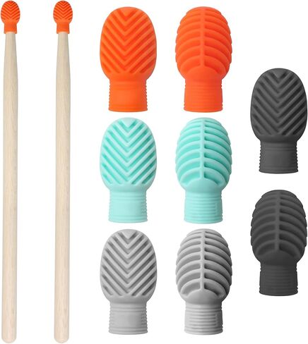 8+2 PCS Drumstick Dampeners Set for Silencing Drumming Practice, Silicone Drumstick Tips Replace Your Drum Practice Pad include 2PCS Drumsticks, 8PCS Silicone Drumstick Tips in 4 Colors in Kuwait