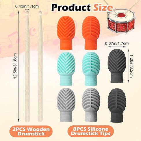8+2 PCS Drumstick Dampeners Set for Silencing Drumming Practice, Silicone Drumstick Tips Replace Your Drum Practice Pad include 2PCS Drumsticks, 8PCS Silicone Drumstick Tips in 4 Colors in Kuwait