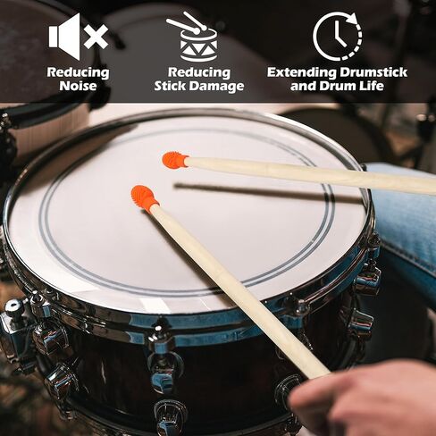 8+2 PCS Drumstick Dampeners Set for Silencing Drumming Practice, Silicone Drumstick Tips Replace Your Drum Practice Pad include 2PCS Drumsticks, 8PCS Silicone Drumstick Tips in 4 Colors in Kuwait
