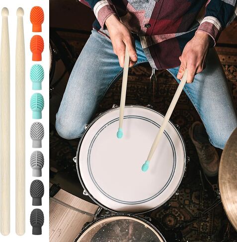 8+2 PCS Drumstick Dampeners Set for Silencing Drumming Practice, Silicone Drumstick Tips Replace Your Drum Practice Pad include 2PCS Drumsticks, 8PCS Silicone Drumstick Tips in 4 Colors in Kuwait