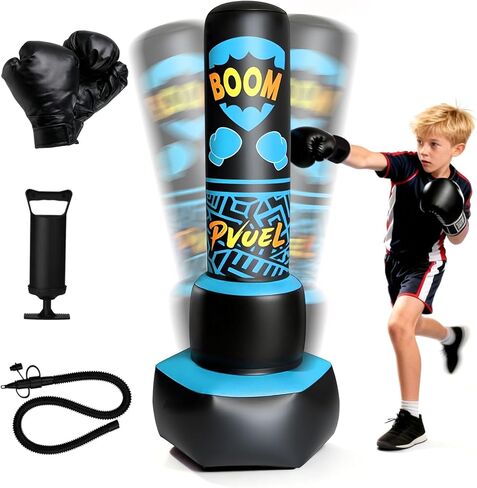 FONESO Kids Inflatable Punching Bag with Boxing Gloves, 67 Inch Larger Stable Boxing Bag Set, Karate Taekwondo MMA Training Equipment, Birthday Gifts for Boys Girls Age 6-12 in Saudi Arabia