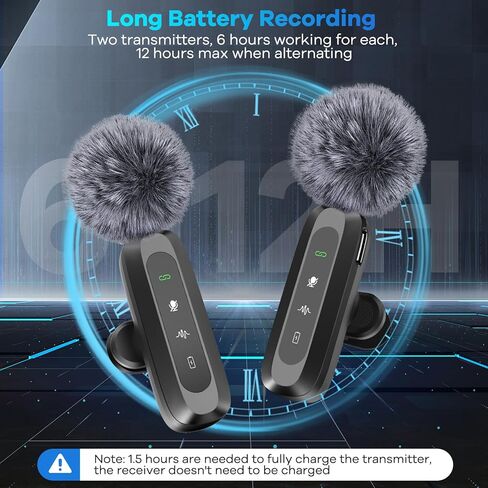 2 Pack Wireless Lavalier Microphone for iPhone, iPad, Android Phone, Mini Lapel Microphone for Video Recording, Clip on Dual Mics with Noise Reduction for Vlog YouTube Podcast Interview TikTok in Kuwait