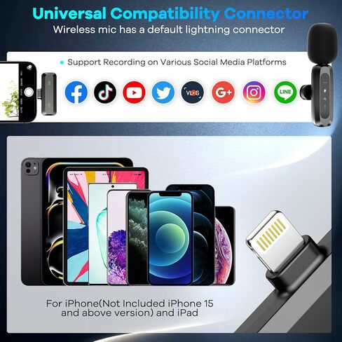 2 Pack Wireless Lavalier Microphone for iPhone, iPad, Android Phone, Mini Lapel Microphone for Video Recording, Clip on Dual Mics with Noise Reduction for Vlog YouTube Podcast Interview TikTok in Kuwait