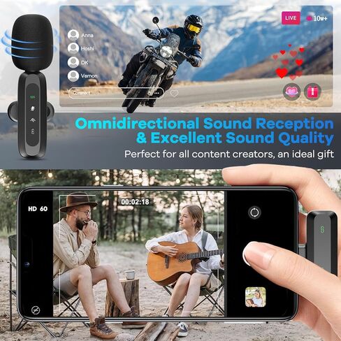 2 Pack Wireless Lavalier Microphone for iPhone, iPad, Android Phone, Mini Lapel Microphone for Video Recording, Clip on Dual Mics with Noise Reduction for Vlog YouTube Podcast Interview TikTok in Kuwait