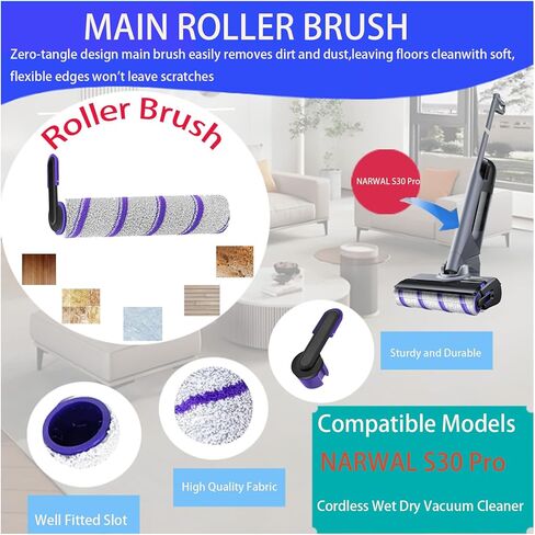 مجموعة الملحقات البديلة للمكنسة الكهربائية NARWAL S30 Pro / S30 الكهربائية الرطبة والجافة: 4 قطع غيار، 2 فرشاة رئيسية، 2 مرشحات ملحقات احتياطية in Kuwait