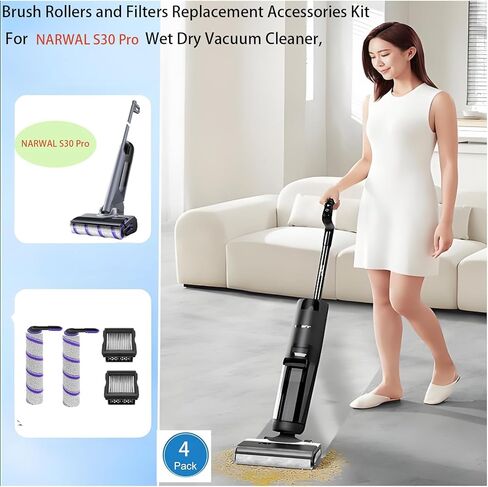 مجموعة الملحقات البديلة للمكنسة الكهربائية NARWAL S30 Pro / S30 الكهربائية الرطبة والجافة: 4 قطع غيار، 2 فرشاة رئيسية، 2 مرشحات ملحقات احتياطية in Kuwait