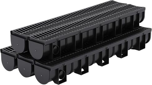 3 Pack 39.4" Trench Drain System,5.9x5.1 Inch HDPE Channel Drain with Plastic Grates & End Caps, for Garage, Garden, Patio & Driveway Drainage (Black) in Saudi Arabia