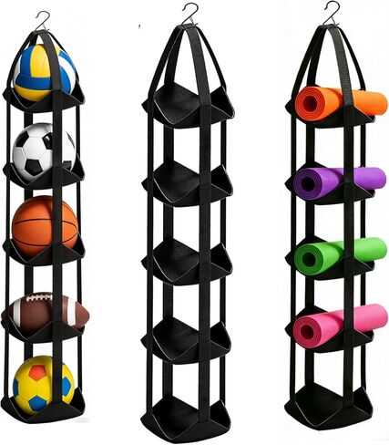BOXIN 5-Tier Hanging Ball Storage Organizer with Hook for All Sports Balls, Sports Equipment Organizer Holder Toy Organizers, Vertical Hanging Storage,Space-Saving,Home Gym Decor,Yoga Mat Holder in Saudi Arabia