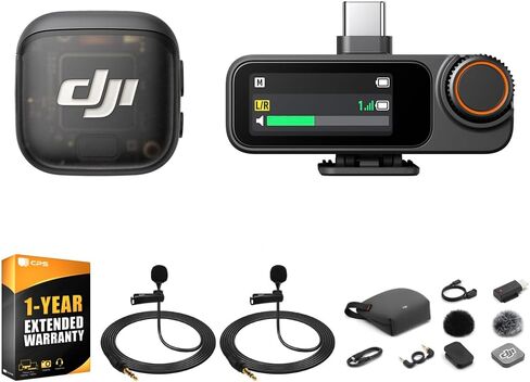 DJI Mic 3 (2 TX + 1 RX + Charging Case) Advanced Mini Wireless Microphone CP.RN.00000480.01 Bundle with 2X Deco Essentials 3.5mm Computer Clip-On Mini Lapel Mic in Saudi Arabia