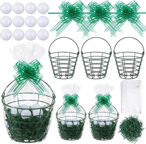 3 Sets 22 Pcs Golf Gift Baskets for Men Golfers Golf Lovers Gifts with Metal Ball Baskets with Handle Balls Gift Bags Raffia for Birthday Gifts Tournament Prizes in Saudi Arabia