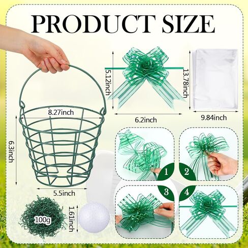 3 Sets 22 Pcs Golf Gift Baskets for Men Golfers Golf Lovers Gifts with Metal Ball Baskets with Handle Balls Gift Bags Raffia for Birthday Gifts Tournament Prizes in Saudi Arabia