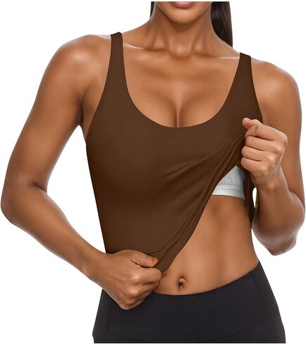 Womens Tank Tops with Built in Bras U Neck Shapewear Built-in Bra Tank Sleeveless Slim Fit Tops Camisole Workout Tops in Saudi Arabia