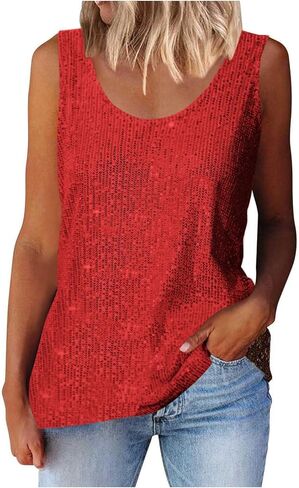 Sequin Tops for Women 2026 Tank Tops Casual Fashion V Neck Strappy Sequin Sparkle Shimmer Camisole Sleeveless Tank Top in Saudi Arabia