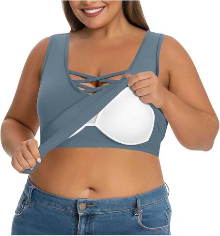 Womens Tank Tops with Built in Bras Plus Size Strappy V Neck Summer T Shirt Slim Fitted Basic Tee Casual Going Out Top in Saudi Arabia