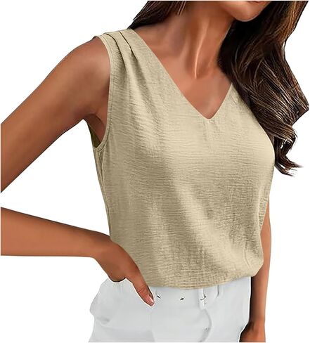Tank Tops for Women 2026 Spring Summer Vacation Outfits V Neck Loose Sleeveless Blouse Casual Shirts Fashion Clothes in Saudi Arabia