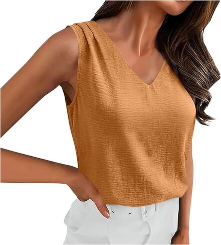 Tank Tops for Women 2026 Spring Summer Vacation Outfits V Neck Loose Sleeveless Blouse Casual Shirts Fashion Clothes in Saudi Arabia