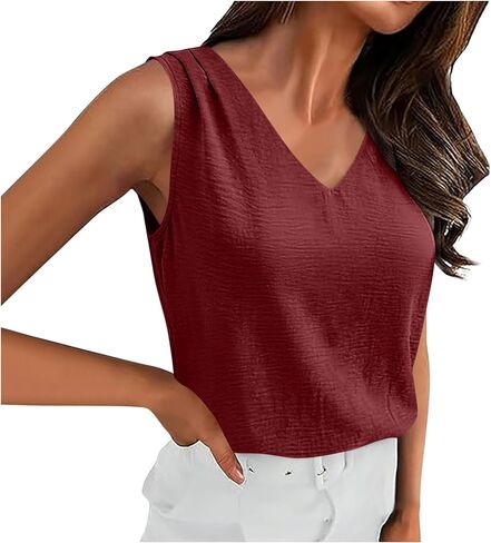 Tank Tops for Women 2026 Spring Summer Vacation Outfits V Neck Loose Sleeveless Blouse Casual Shirts Fashion Clothes in Saudi Arabia
