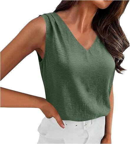 Tank Tops for Women 2026 Spring Summer Vacation Outfits V Neck Loose Sleeveless Blouse Casual Shirts Fashion Clothes in Saudi Arabia