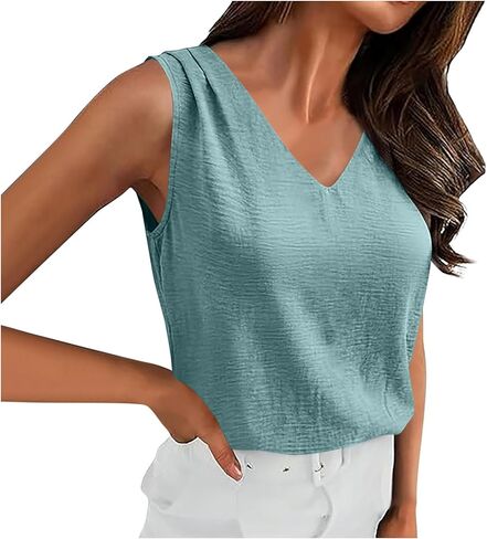 Tank Tops for Women 2026 Spring Summer Vacation Outfits V Neck Loose Sleeveless Blouse Casual Shirts Fashion Clothes in Saudi Arabia
