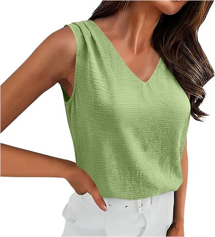Tank Tops for Women 2026 Spring Summer Vacation Outfits V Neck Loose Sleeveless Blouse Casual Shirts Fashion Clothes in Saudi Arabia