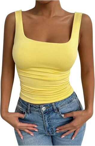 Workout Tank Tops for Women Sleeveless Square Neck Tank Top Slim Fitted Summer Basic Slim Cute Tops Y2k Trendy Clothes in Saudi Arabia