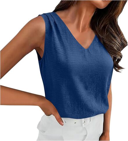 Tank Tops for Women 2026 Spring Summer Vacation Outfits V Neck Loose Sleeveless Blouse Casual Shirts Fashion Clothes in Saudi Arabia