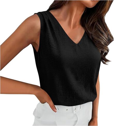Tank Tops for Women 2026 Spring Summer Vacation Outfits V Neck Loose Sleeveless Blouse Casual Shirts Fashion Clothes in Saudi Arabia