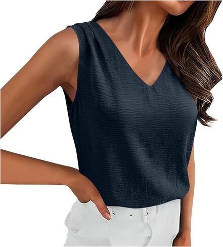 Tank Tops for Women 2026 Spring Summer Vacation Outfits V Neck Loose Sleeveless Blouse Casual Shirts Fashion Clothes in Saudi Arabia