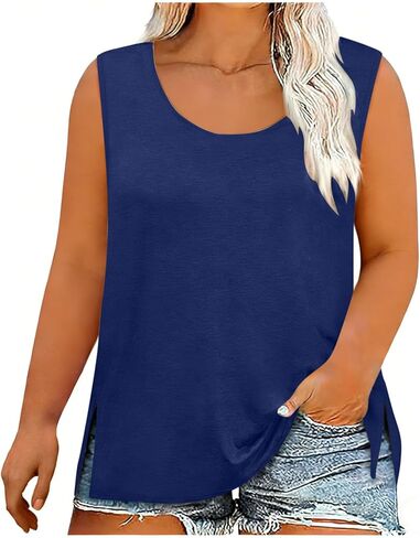 Tank Tops for Women Plus Size 2026 Plain Shirts Summer Sleeveless Scoop Neck T-Shirts Tops Casual Tees Tunics Shirts in Saudi Arabia
