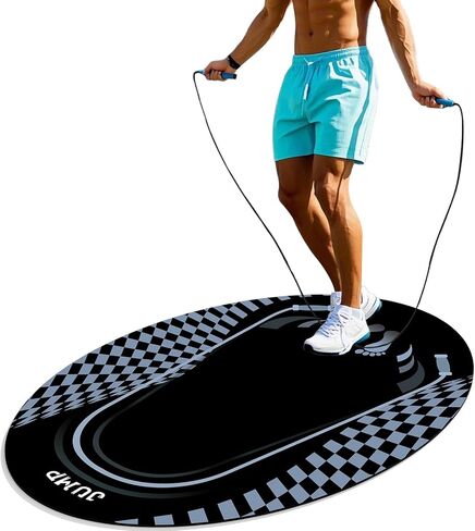 Jump Rope Mat Outdoor Indoor, Oval 52'' x 36'' Non-slip Fitness Exercise Mat, 5mm Shock Absorption Extra Thick Design, Suitable for Home Gym Floor, Concrete Jump Roping in Kuwait