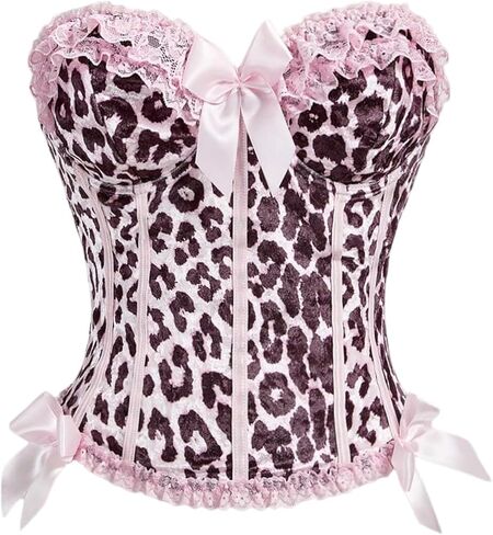 Makemechic Women’s Leopard Print Corset Top Bow Lace Lace Britlist Tube Tops Y2K Bandeau Top Top in Kuwait