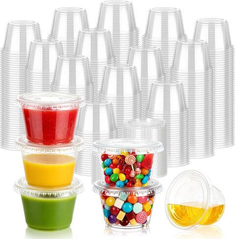 400 قطعة من أكواب سوفليه للاستعمال مرة واحدة من تشورليز، 400 قطعة، أكواب جيلو شوت مع أغطية، كوب صلصة غمس بهار بلاستيكي للاستعمال مرة واحدة، حاويات صغيرة لتتبيل السلطة in Kuwait