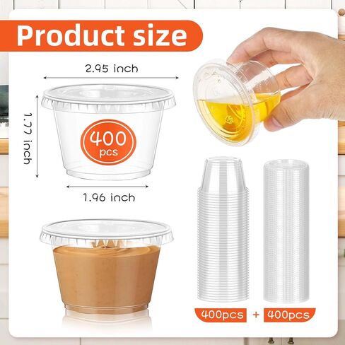 400 قطعة من أكواب سوفليه للاستعمال مرة واحدة من تشورليز، 400 قطعة، أكواب جيلو شوت مع أغطية، كوب صلصة غمس بهار بلاستيكي للاستعمال مرة واحدة، حاويات صغيرة لتتبيل السلطة in Kuwait