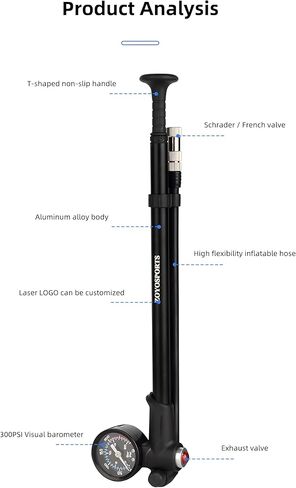 ارتفاع ضغط 300 رطل لكل بوصة مربعة للشوكة الأمامية والخلفية مضخة الصدمات الهوائية مع مقياس مضخة دراجة دراجة المحمولة in Kuwait