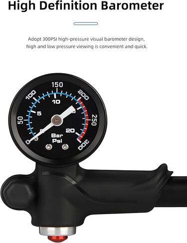 ارتفاع ضغط 300 رطل لكل بوصة مربعة للشوكة الأمامية والخلفية مضخة الصدمات الهوائية مع مقياس مضخة دراجة دراجة المحمولة in Kuwait