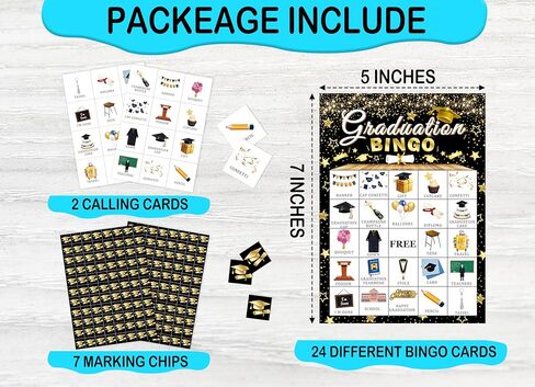 Graduation Bingo Game Cards, Black Gold Graduation Bingo Games, Graduation Game for 24 Players, Grad Party Activity Games for Family Friends, Holiday Party Favors Supplies Decorations -A26 in Kuwait
