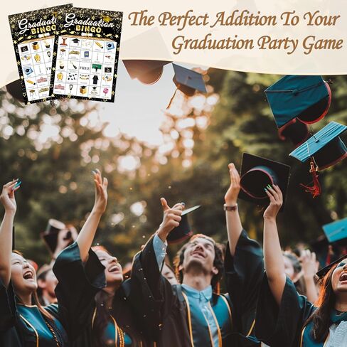 Graduation Bingo Game Cards, Black Gold Graduation Bingo Games, Graduation Game for 24 Players, Grad Party Activity Games for Family Friends, Holiday Party Favors Supplies Decorations -A26 in Kuwait