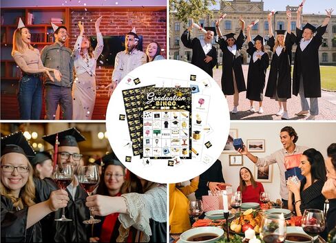 Graduation Bingo Game Cards, Black Gold Graduation Bingo Games, Graduation Game for 24 Players, Grad Party Activity Games for Family Friends, Holiday Party Favors Supplies Decorations -A26 in Kuwait