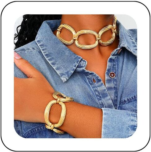 CLOACE Chunky Choker Necklace Set Gold Thick Necklaces Sets Punk Cuban Chain Jewelry Accessories for Women in Kuwait