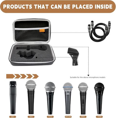 حافظة ميكروفون متوافقة مع ميكروفونات Shure SM58/ SM57/ PGA48/ SM58S/ BETA 58A/ PGA58 الصوتية الديناميكية القلبية، غطاء كاريوكي ميكروفون محمول لمحول حامل A25D وكابل - صندوق فقط - أسود in Kuwait