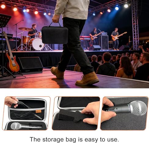 حافظة ميكروفون متوافقة مع ميكروفونات Shure SM58/ SM57/ PGA48/ SM58S/ BETA 58A/ PGA58 الصوتية الديناميكية القلبية، غطاء كاريوكي ميكروفون محمول لمحول حامل A25D وكابل - صندوق فقط - أسود in Kuwait