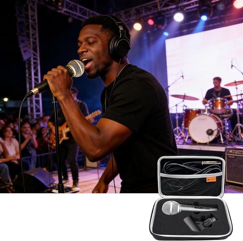 حافظة ميكروفون متوافقة مع ميكروفونات Shure SM58/ SM57/ PGA48/ SM58S/ BETA 58A/ PGA58 الصوتية الديناميكية القلبية، غطاء كاريوكي ميكروفون محمول لمحول حامل A25D وكابل - صندوق فقط - أسود in Kuwait