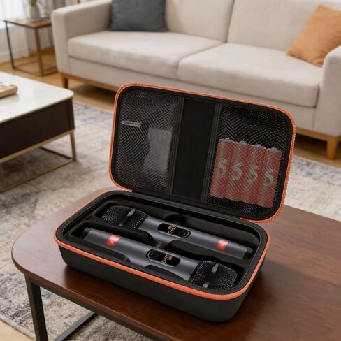 Portable Microphone Storage Bag Dual Microphone Travel Case with Zippered Mesh Pocket for Singing Karaoke Receivers, Orange in Saudi Arabia