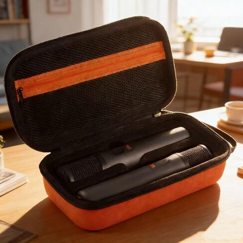 Portable Microphone Storage Bag Dual Microphone Travel Case with Zippered Mesh Pocket for Singing Karaoke Receivers, Orange in Saudi Arabia