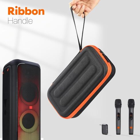 Portable Microphone Storage Bag Dual Microphone Travel Case with Zippered Mesh Pocket for Singing Karaoke Receivers, Orange in Saudi Arabia