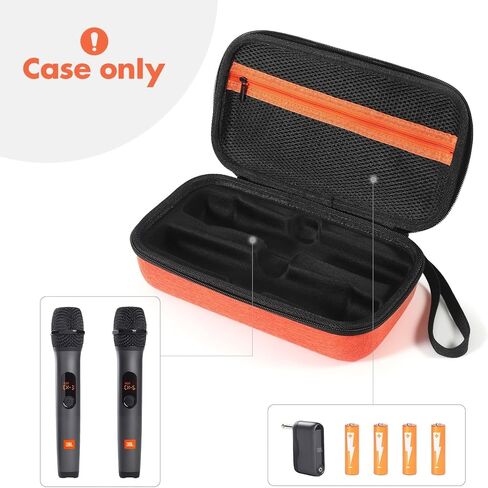 Portable Microphone Storage Bag Dual Microphone Travel Case with Zippered Mesh Pocket for Singing Karaoke Receivers, Orange in Saudi Arabia
