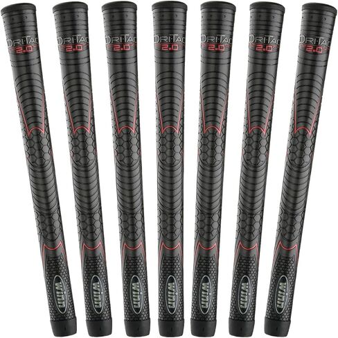 Winn Grips 52DT-JBK Dri-Tac 2.0 series Advance Polymer Technology, 9 Piece Golf Grip Bundle-Standard Size, Jet Black Red in Saudi Arabia