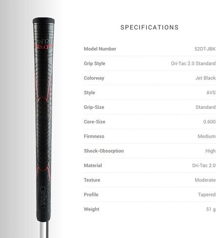 Winn Grips 52DT-JBK Dri-Tac 2.0 series Advance Polymer Technology, 9 Piece Golf Grip Bundle-Standard Size, Jet Black Red in Saudi Arabia